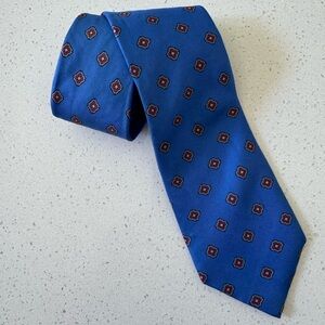 ENVOY Silk Tie  Vintage Blue tie with red inside green dots Print